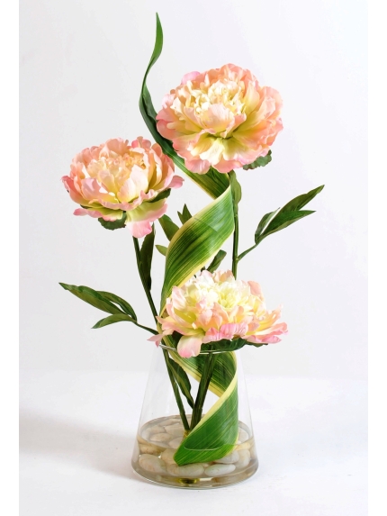 Bouquet tourbillon de 3 pivoines artificielles 58 cm