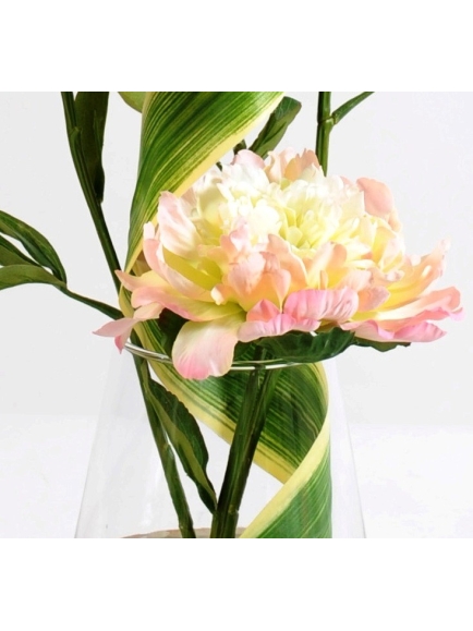 Bouquet tourbillon de 3 pivoines artificielles 58 cm