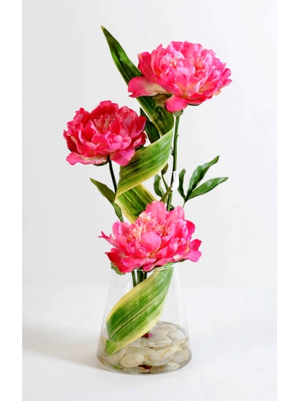 Bouquet tourbillon de 3 pivoines artificielles 58 cm