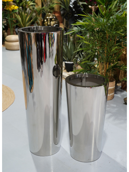 Pot cylindre argenté - effet miroir