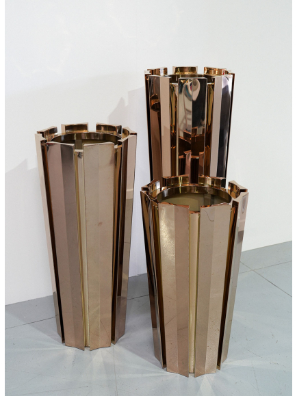 Pot cylindre texturé rose gold - effet miroir