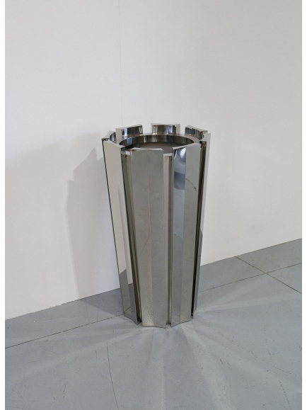 Pot cylindre texturé argenté- effet miroir